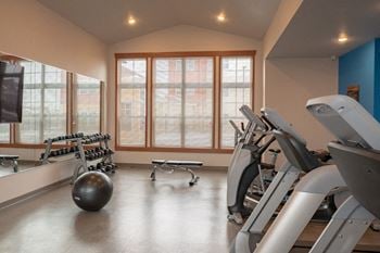 a gym with treadmills and exercise balls